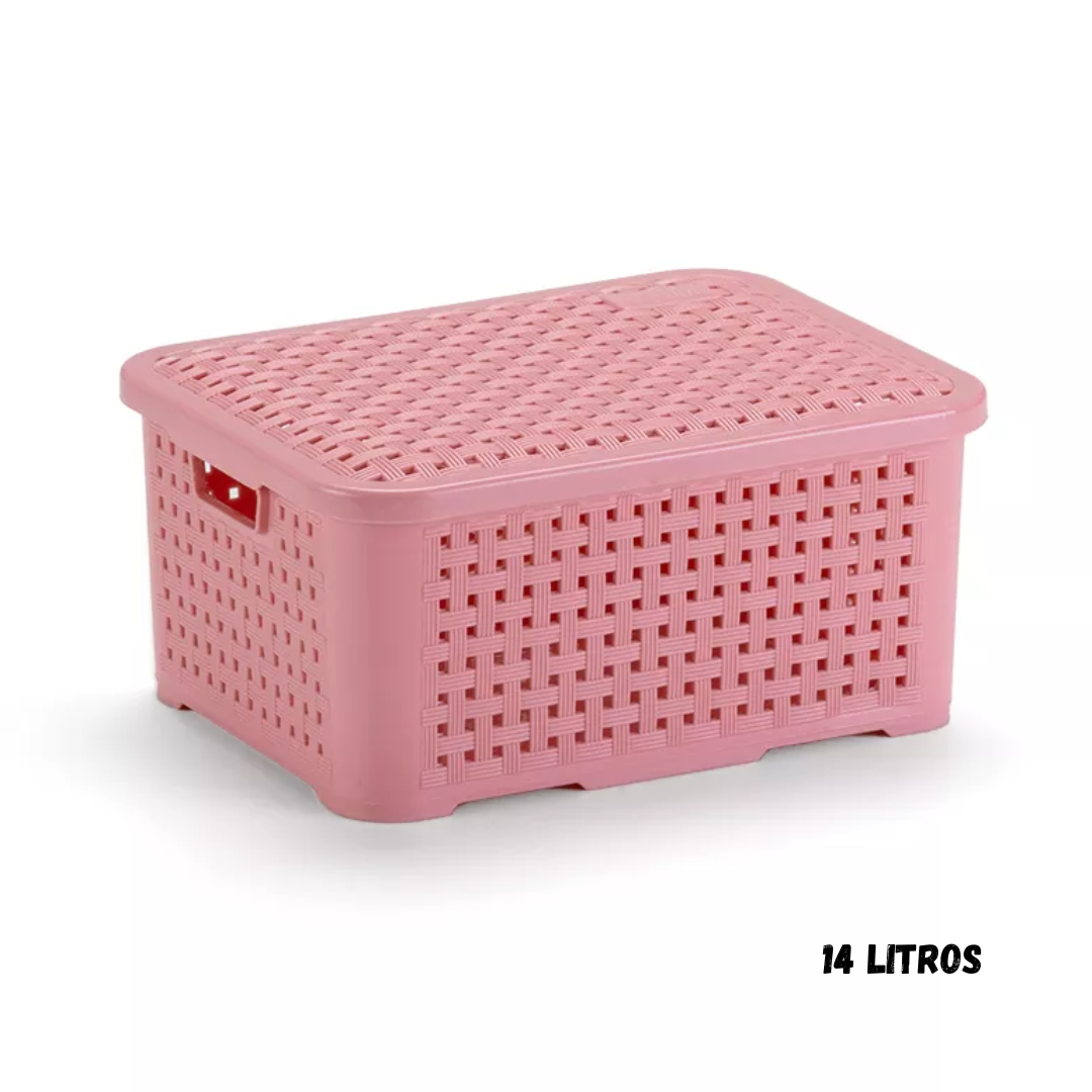 Organizador Ratan Retangular 14Lts Rosa Pratic