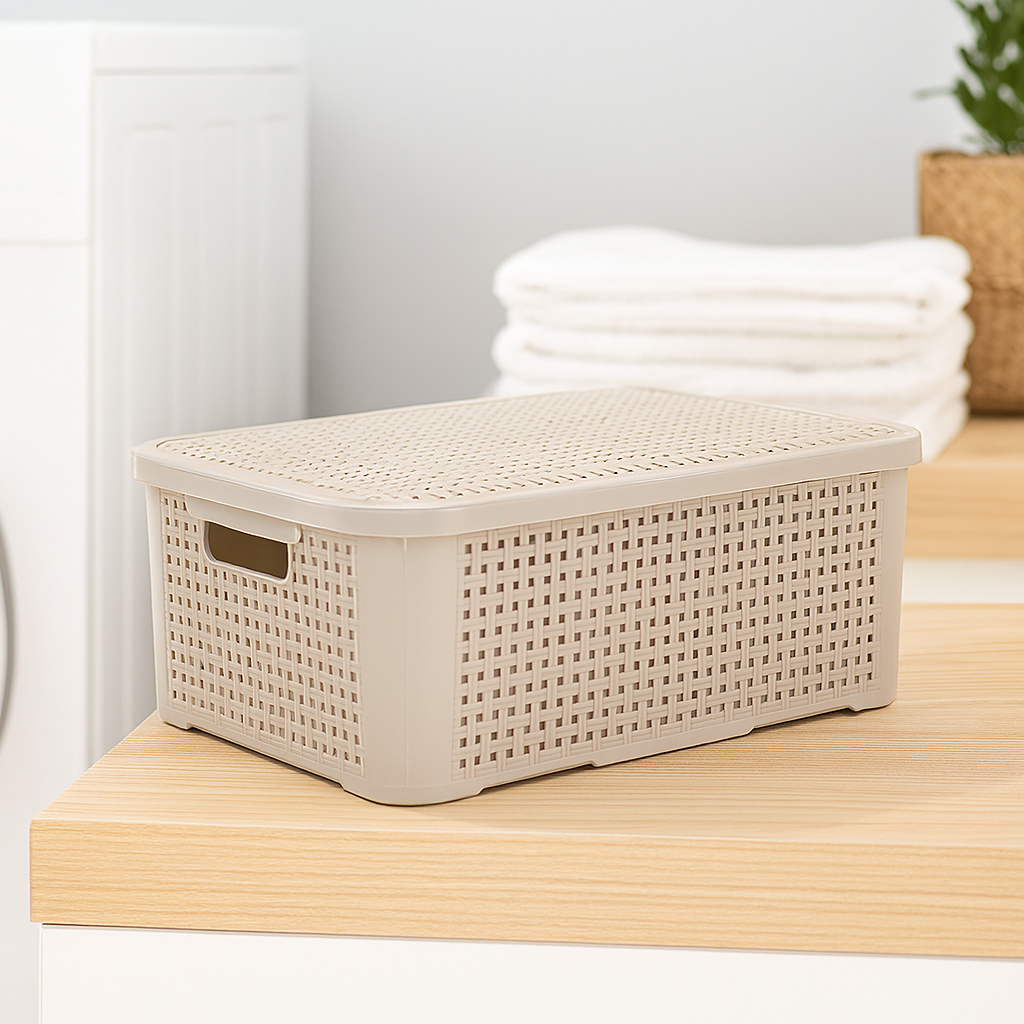 Organizador Ratan Retangular 14Lts Capuccino Pratic