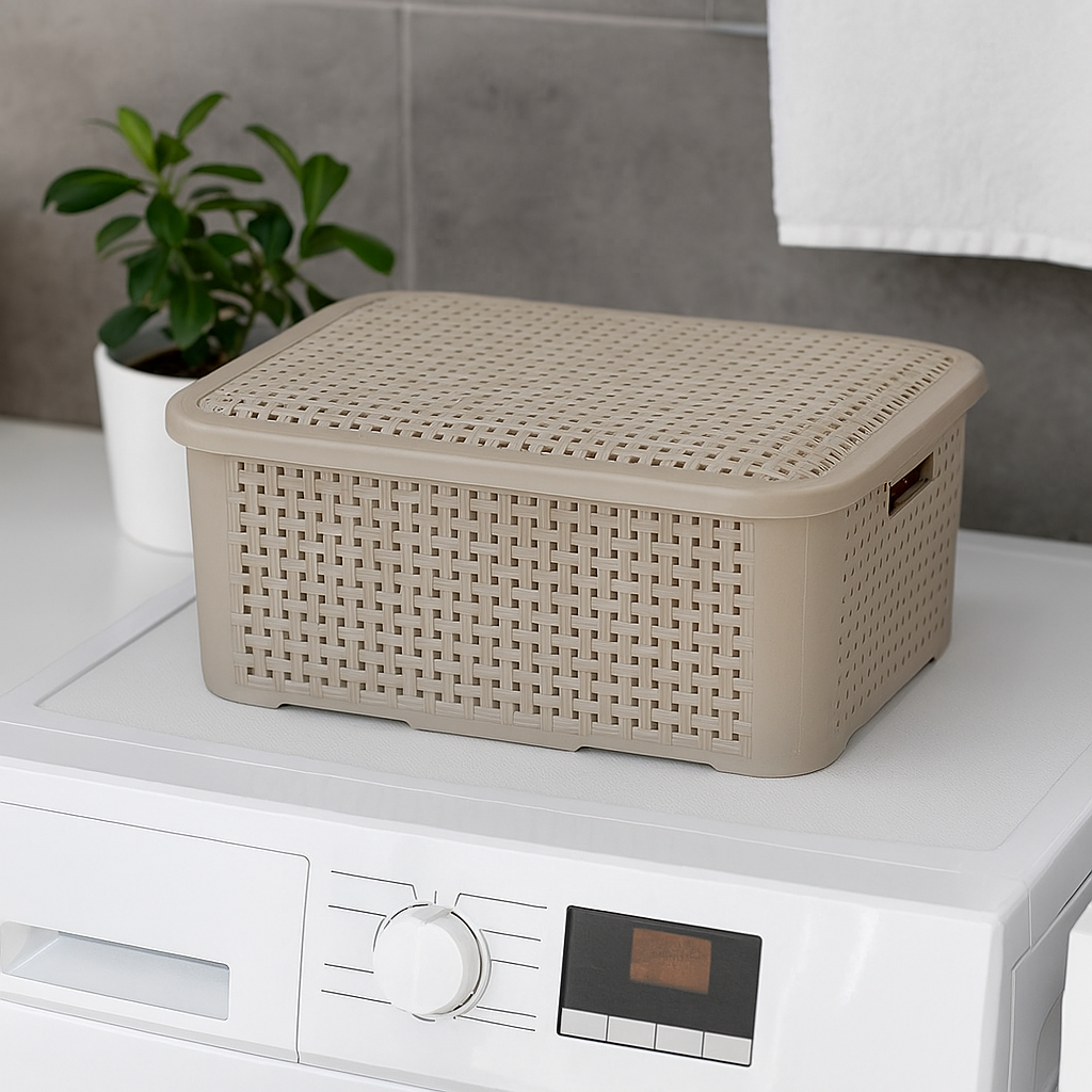 Organizador Ratan Retangular 14Lts Capuccino Pratic