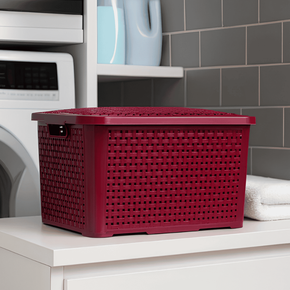 Organizador Rattan Retangular 14L Vermelho Pratic