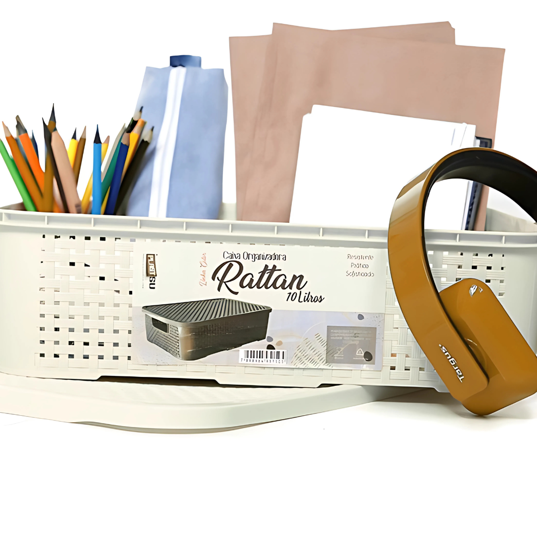 Organizador Retangular De Rattan 10L Branco Pratic