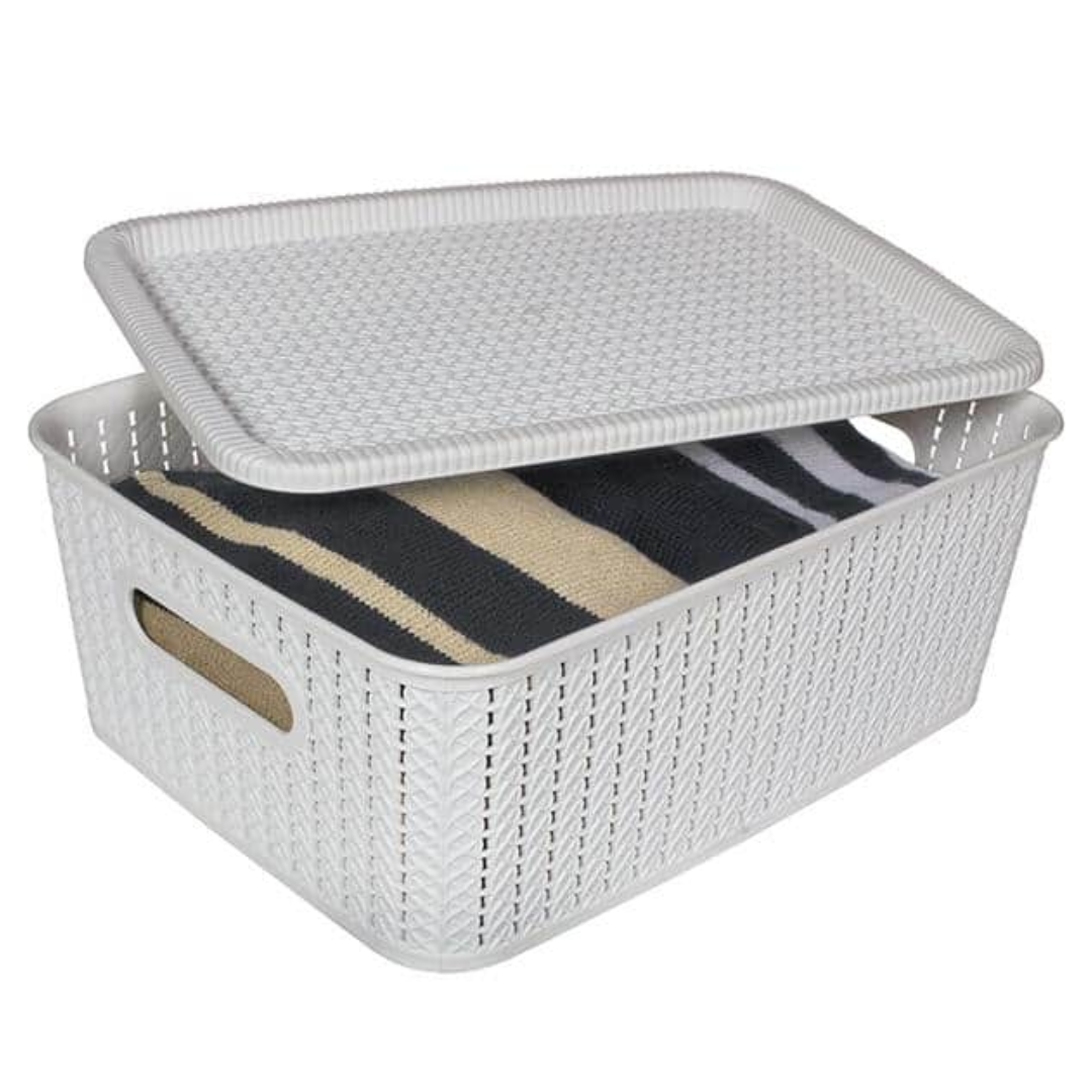 Organizador Retangular De Rattan 10L Branco Pratic