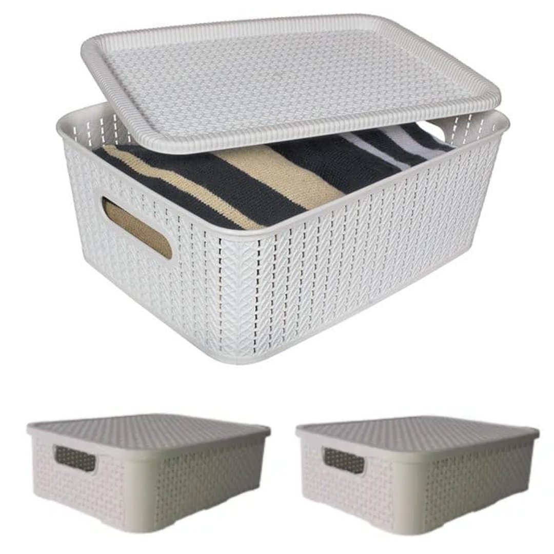 Organizador Retangular De Rattan 10L Branco Pratic