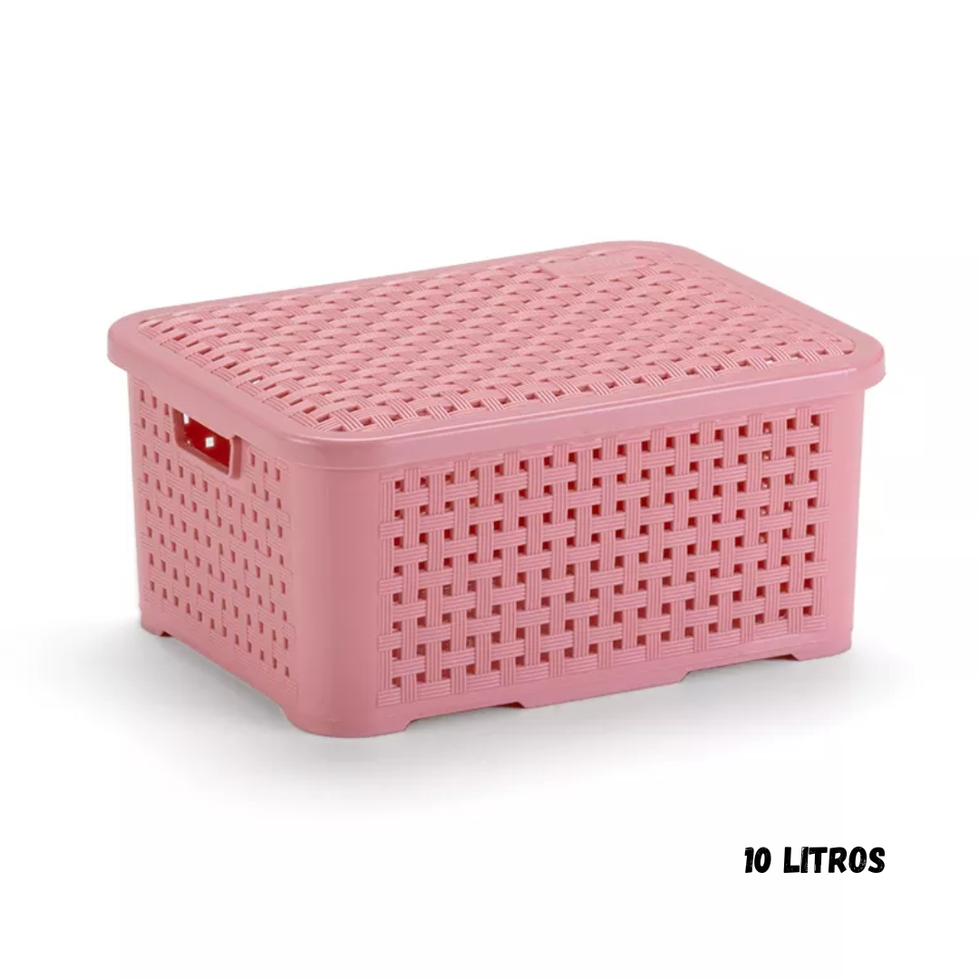 Organizador Ratan Retangular 10Lts Rosa Pratic