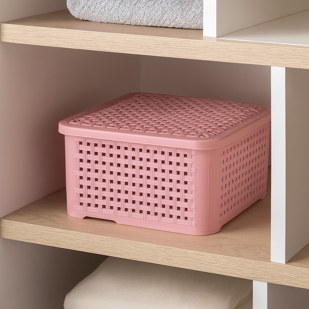 Organizador Ratan Retangular 3Lts Rosa Pratic