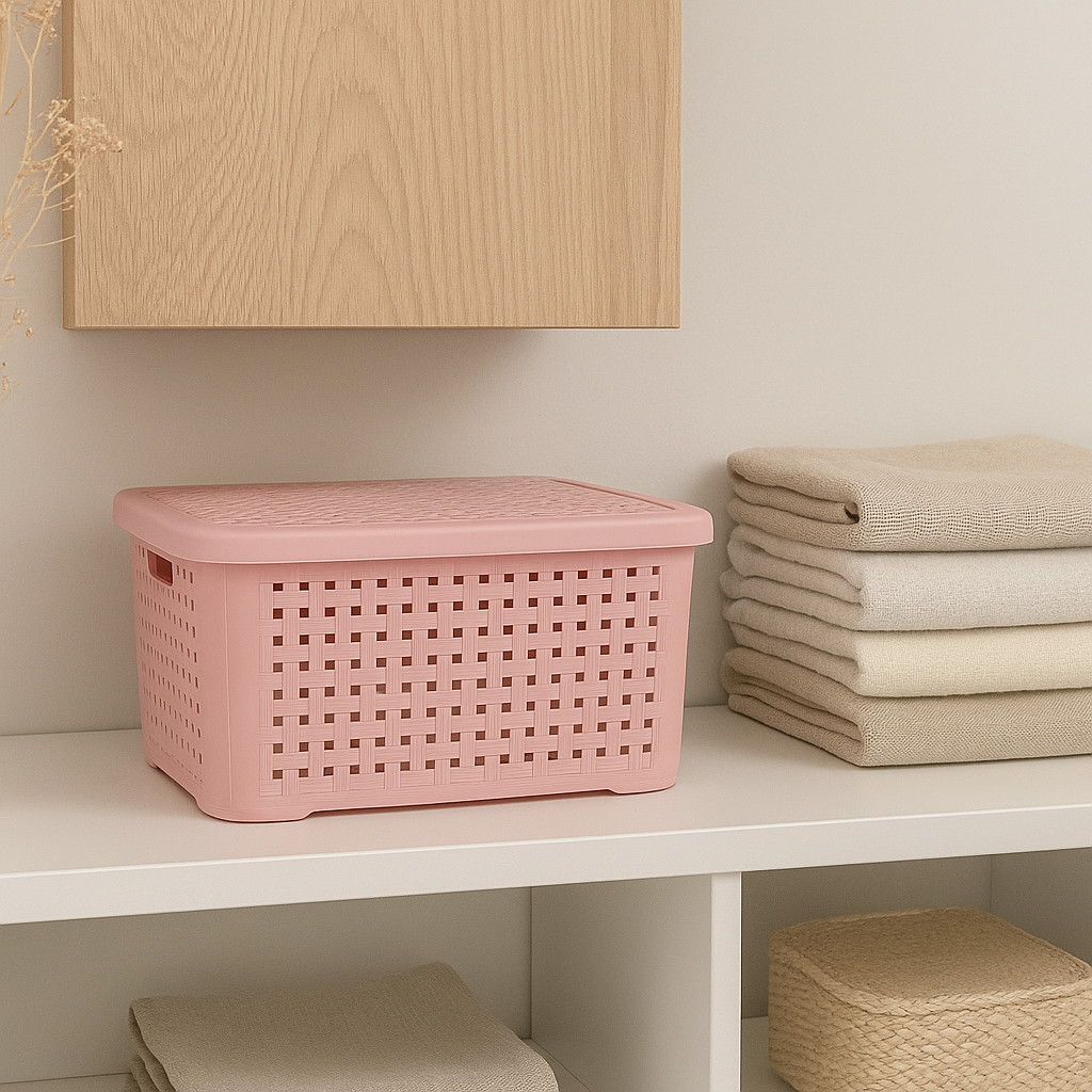 Organizador Ratan Retangular 3Lts Rosa Pratic