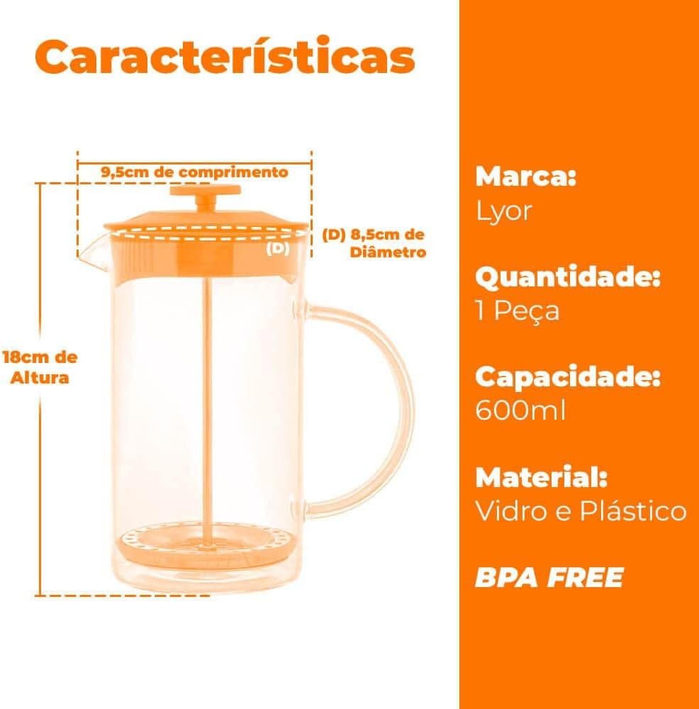 Cafeteira Prensa Francesa Lyon Preta 600Ml