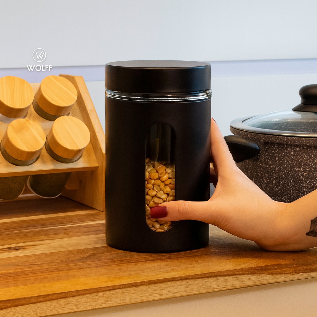 Pote De Vidro E Metal Com Visor 900Ml Coliseu 20878
