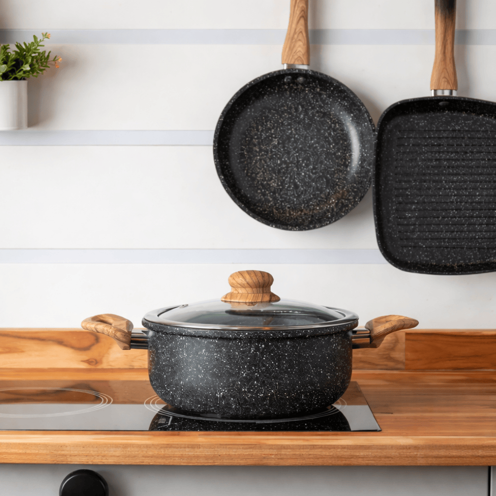 Caçarola De Indução C/Tp De Vidro 22Cm Granilite Preta Coliseu