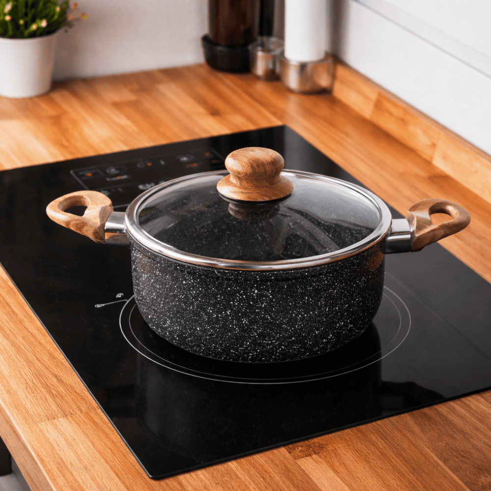 Caçarola De Indução C/Tp De Vidro 22Cm Granilite Preta Coliseu