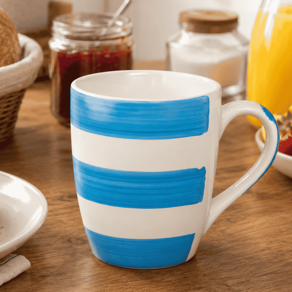 Caneca Reta Faixas Azul 300ml Etilux