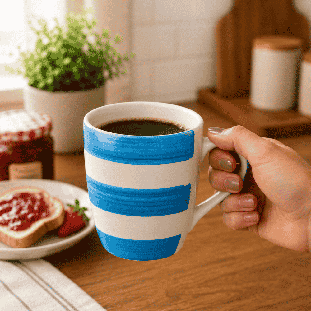 Caneca Reta Faixas Azul 300ml Etilux