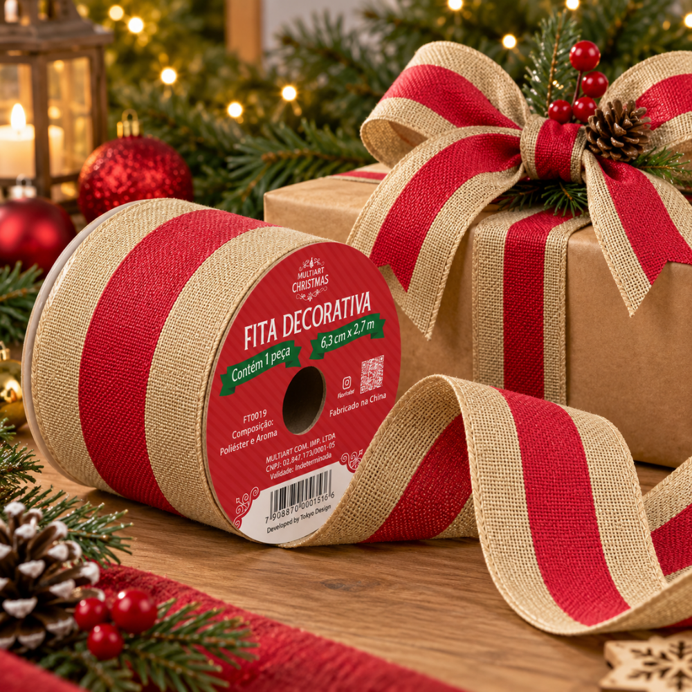 Fita Decorativa de Natal 6,3cm x 2,7m Multiart