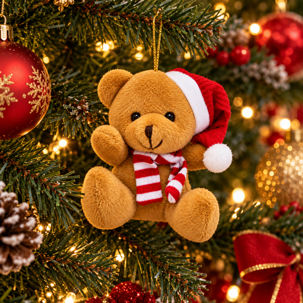 Urso de Pelúcia Enfeite Pequeno de Natal 10cm Multiart