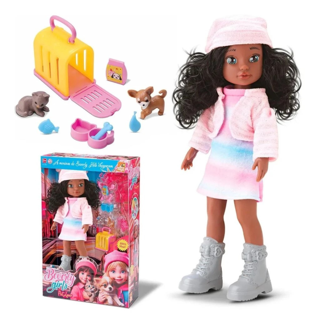 Boneca Beverly Girls Pet Lover Negra Bee Toys