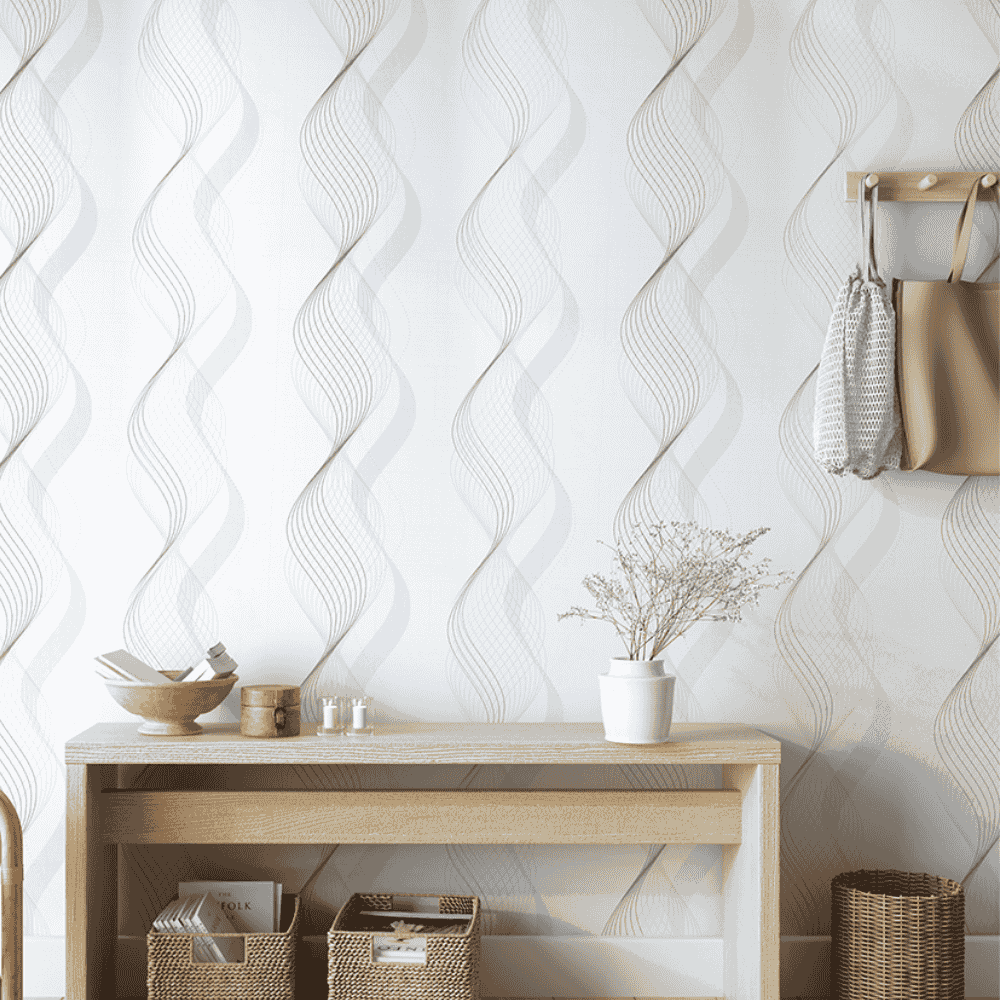 Papel Decorativo Auto-Adesivo Ondas Linha Cinza Yins