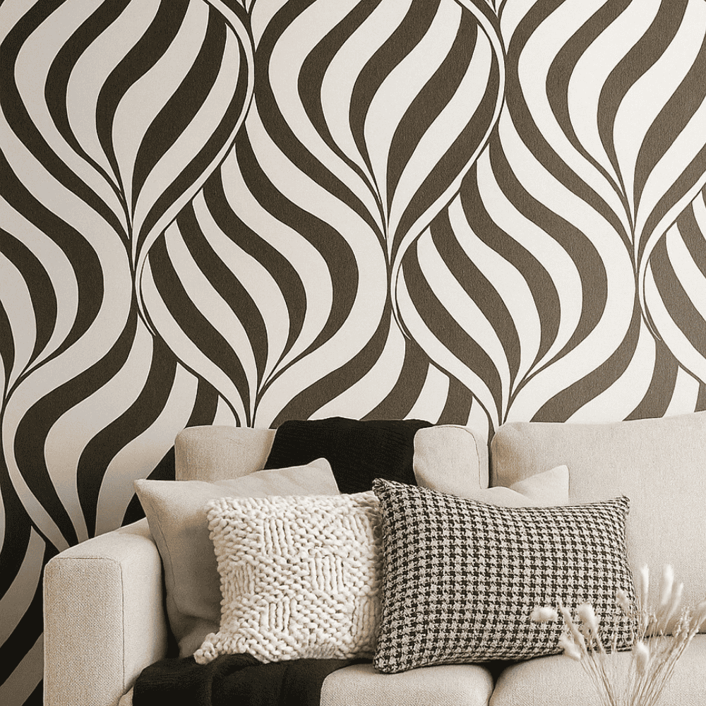 Papel Decorativo Auto Adesivo Ondas Linha Marrom 45Cmx5M Yins