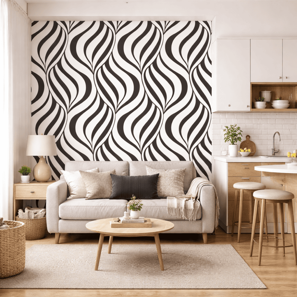 Papel Decorativo Auto Adesivo Ondas Linha Marrom 45Cmx5M Yins