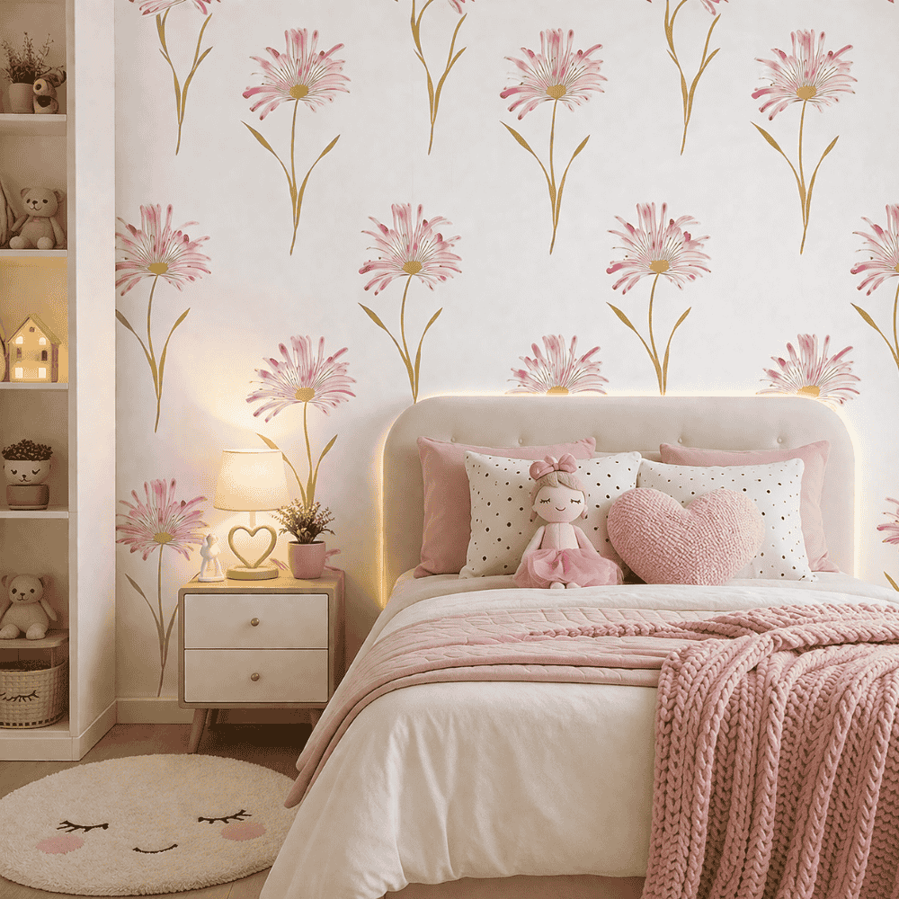 Papel Decorativo Auto Adesivo 45Cmx5M Dália Rosa Yins