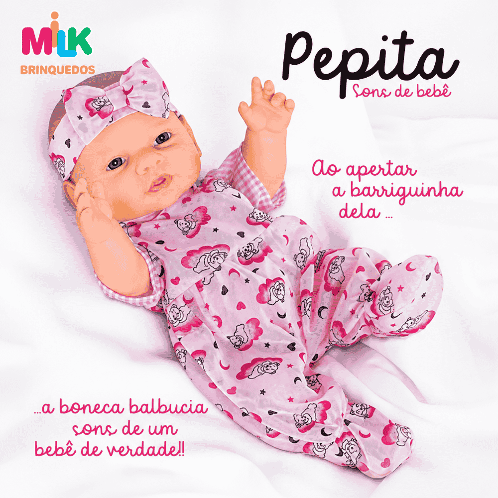 Boneca Pepita Sons de Bebê Milk