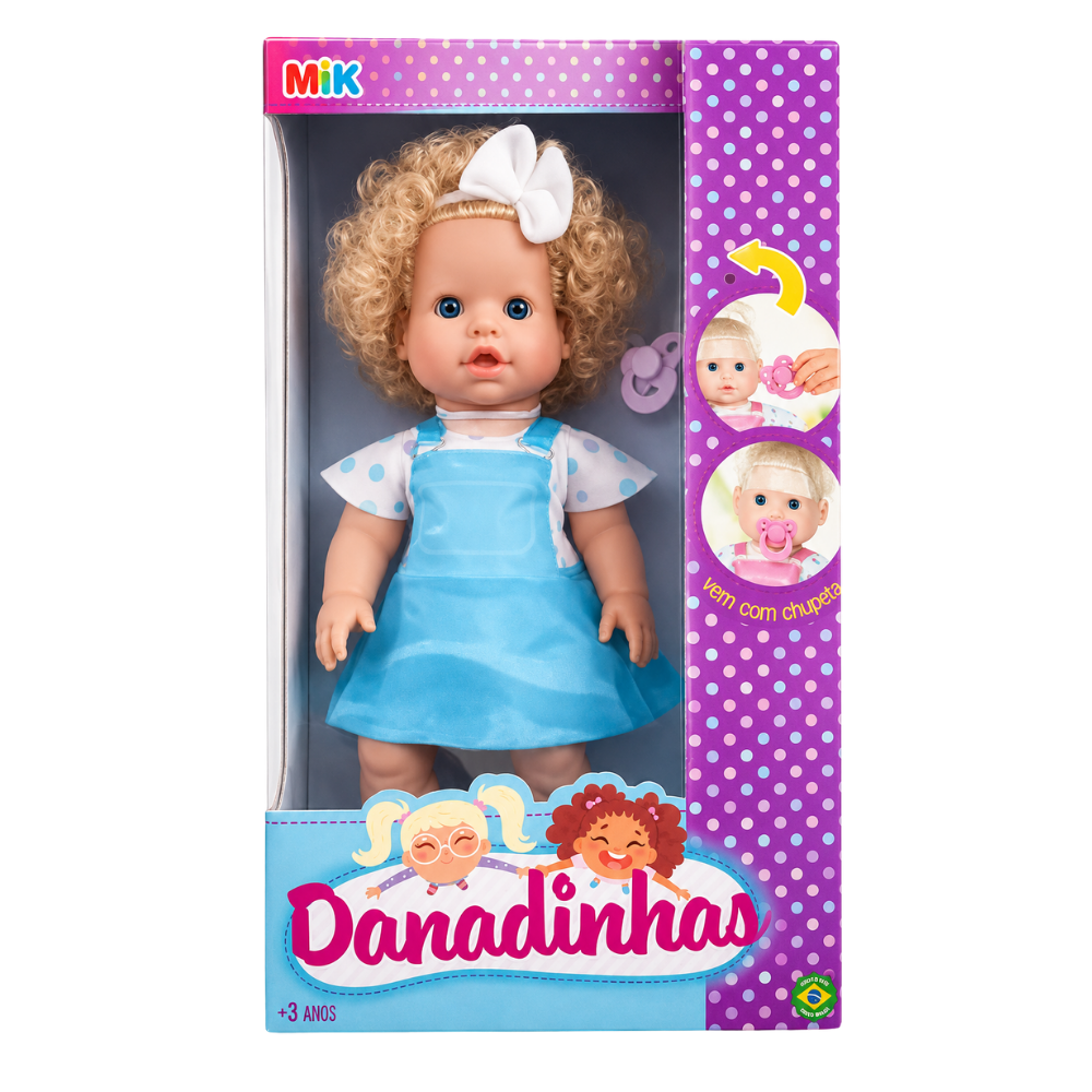 Boneca Danadinhas Cabelo Crespo Loiro Milk Brinquedos