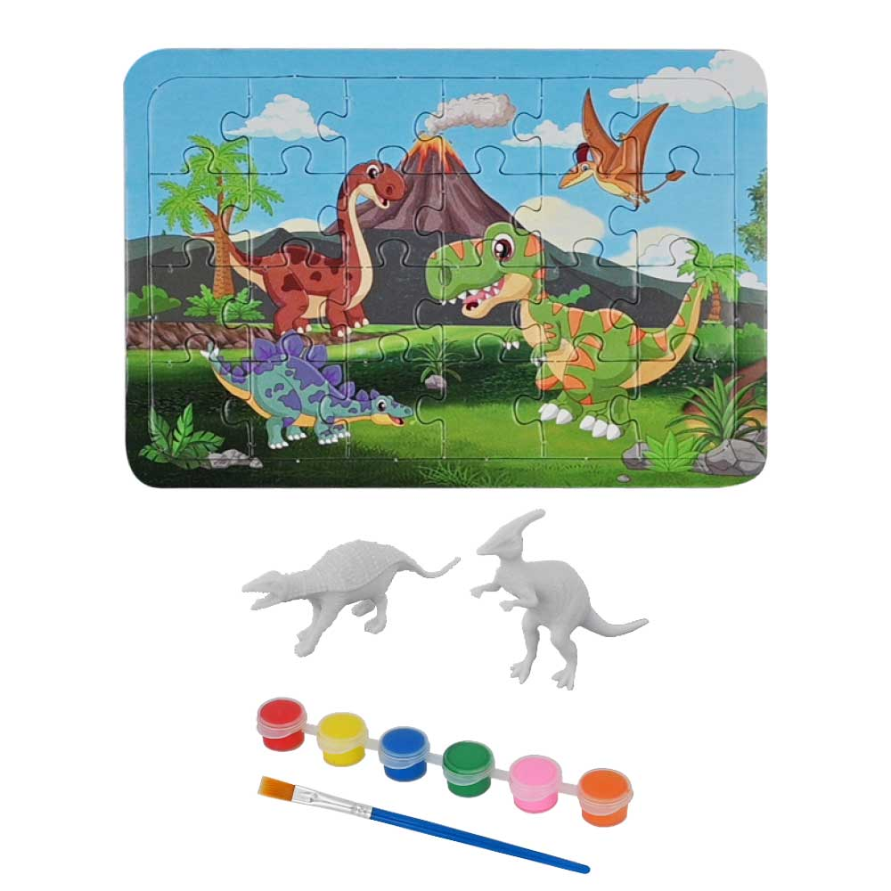 Kit Pintura Dino com Quebra-Cabeça 24 Peças DM Toys