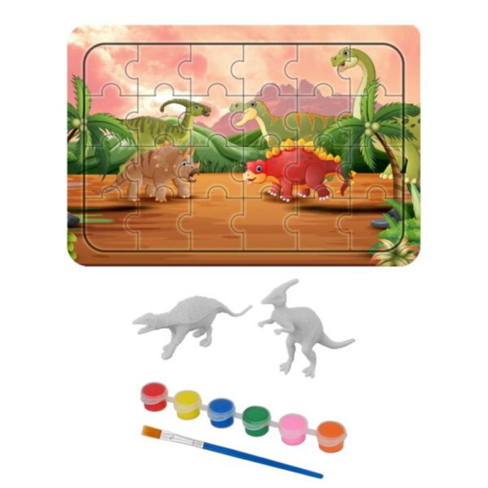 Kit Pintura Dino com Quebra-Cabeça 24 Peças DM Toys
