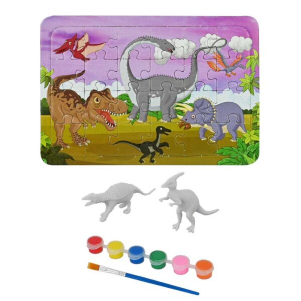 Kit Pintura Dino com Quebra-Cabeça 24 Peças DM Toys