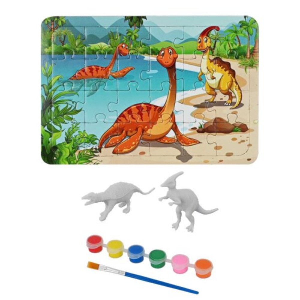 Kit Pintura Dino com Quebra-Cabeça 24 Peças DM Toys