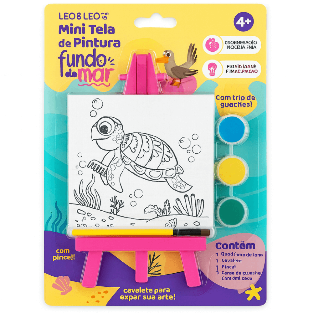 Mini Tela De Pintura Com Cavalete Fundo Do Mar Leo&Leo