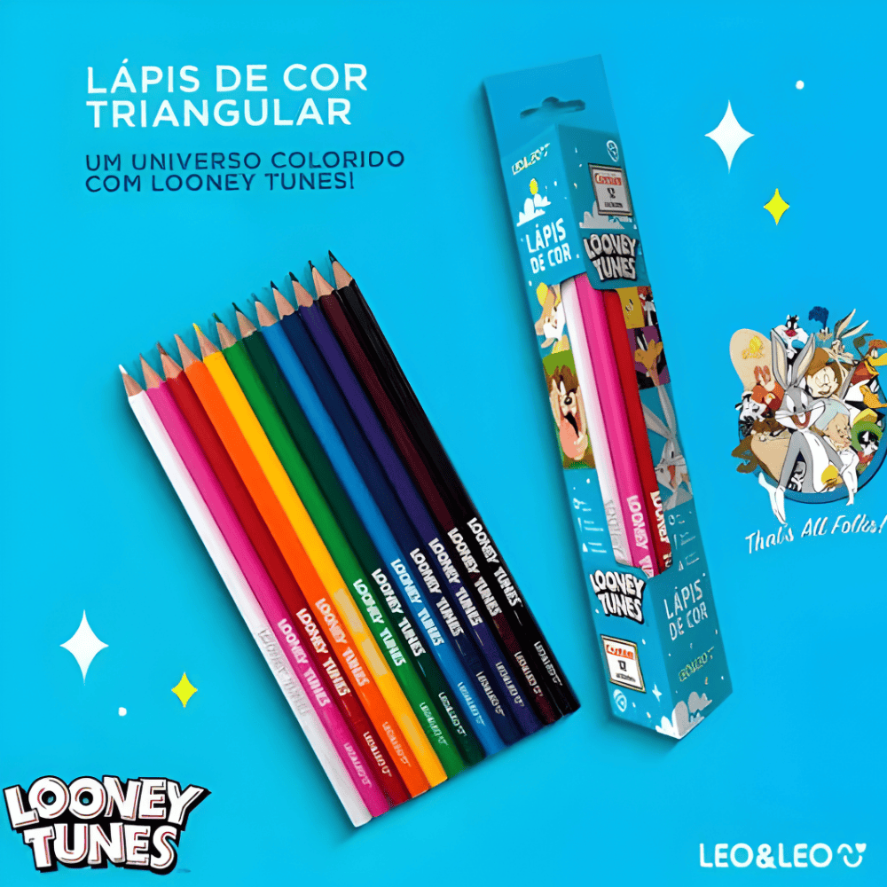 Lápis De Cor 12 Cores Triangular Looney Tunes