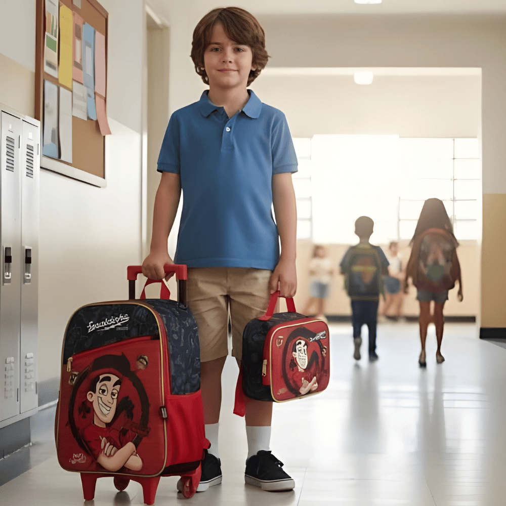 Kit Mochila/Estojo/Lancheira Enaldinho Vermelho