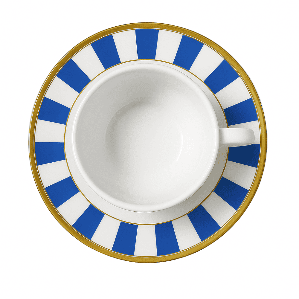 Xícara De Chá Branca Com Pires Stripe Azul Plus Alleanza