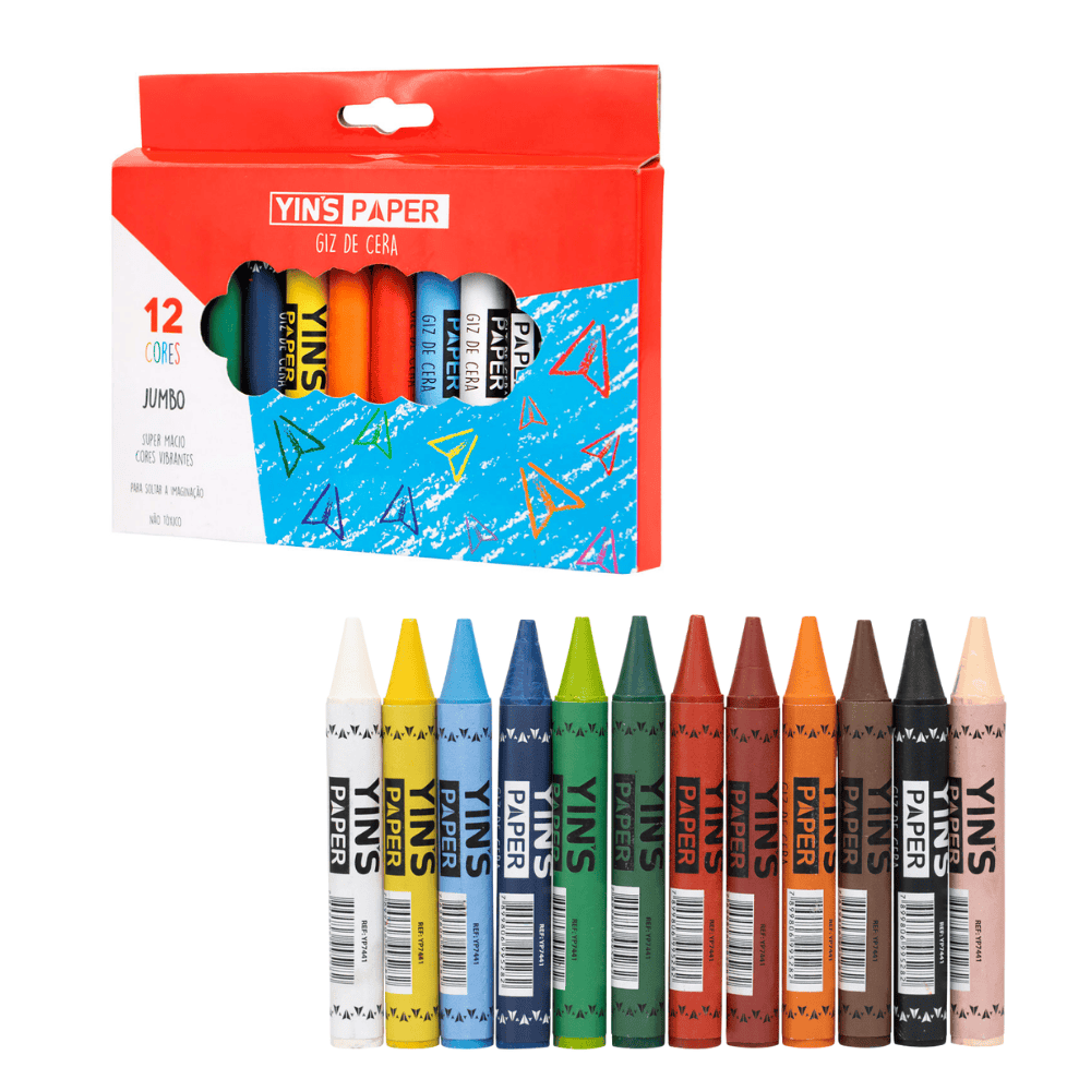 Giz De Cera 12 Cores Jumbo Yins