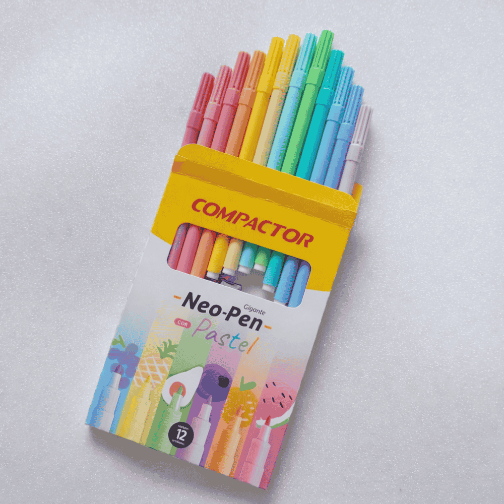 Hidrografica Neo-Pen Gigante Com 12 Cores Pastéis Compactor