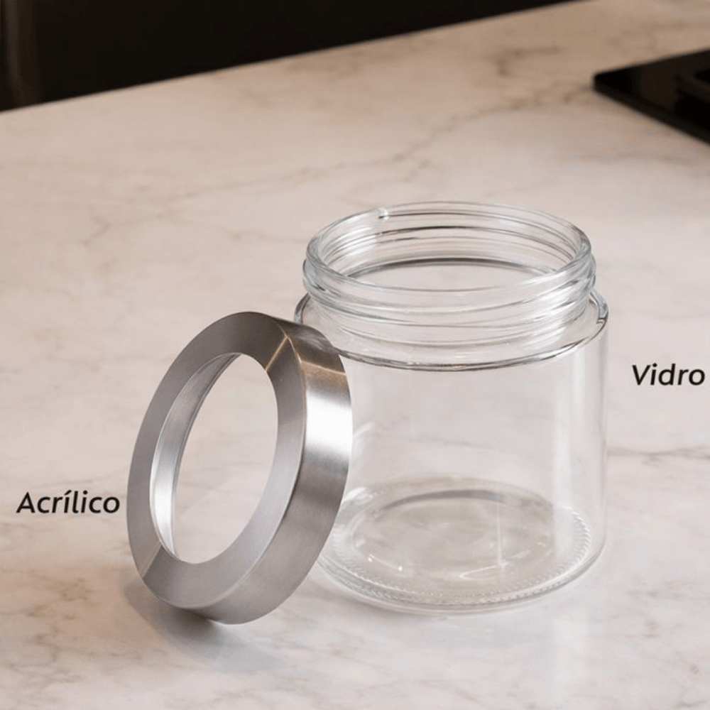 Pote C/Tampa Prata C/Visor Acrílico 880Ml