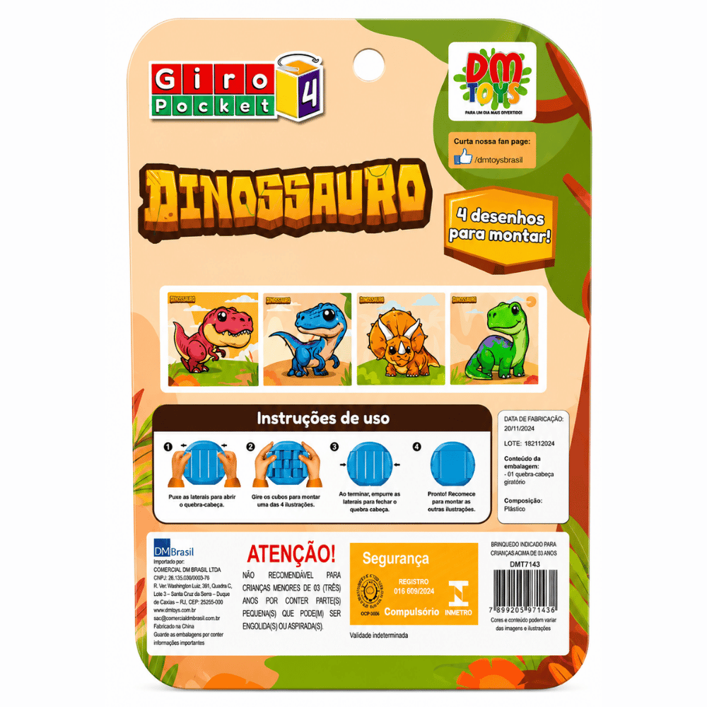 Quebra-Cabeça Giro 4 Pocket Dinossauro DMBrasil