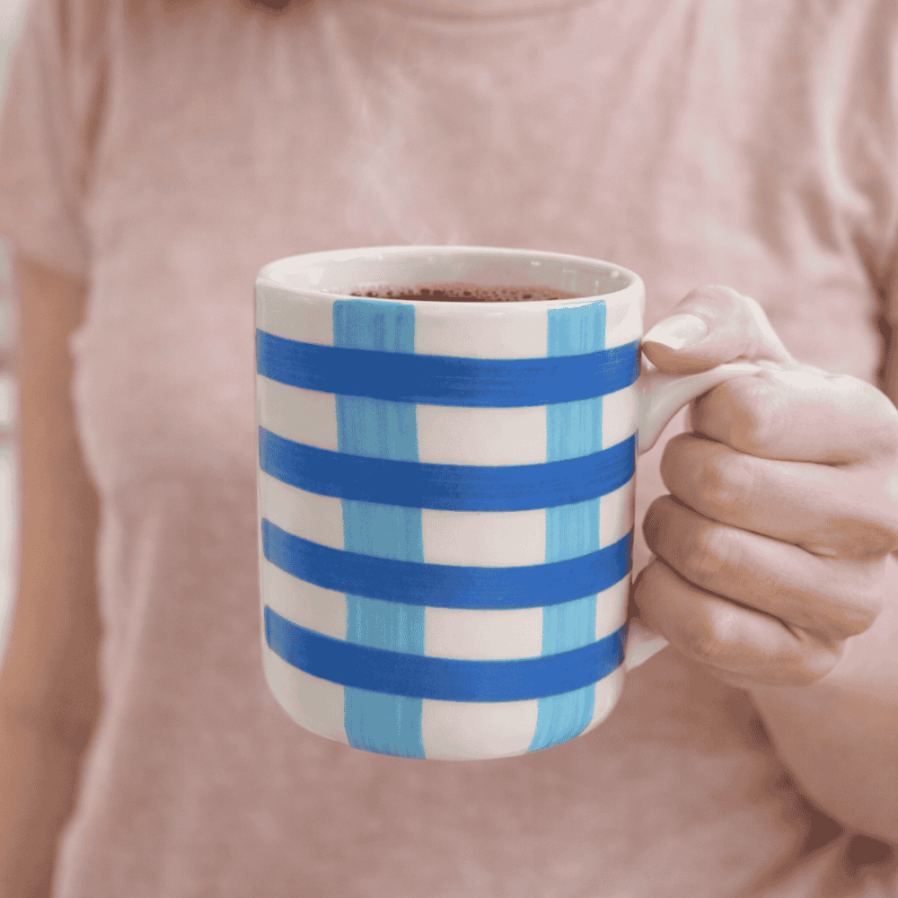 Caneca Cerâmica Xadrez Azul