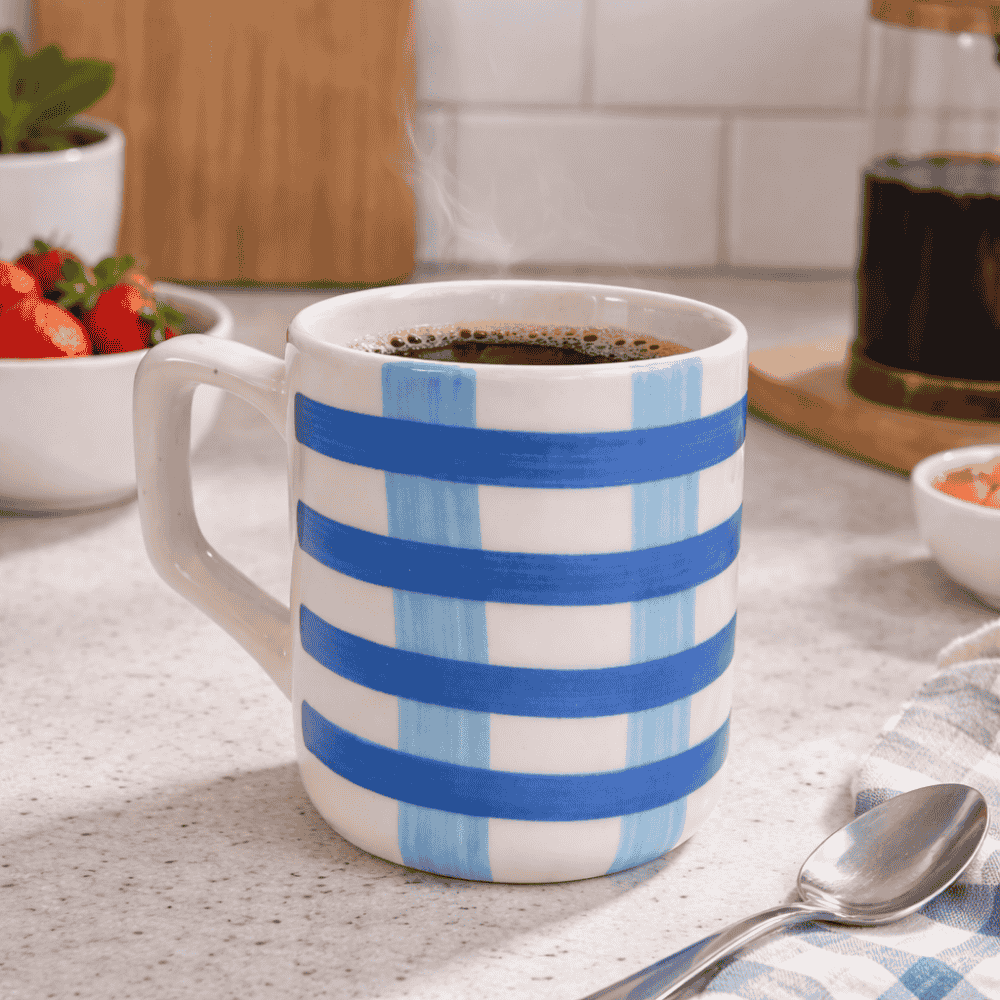 Caneca Cerâmica Xadrez Azul