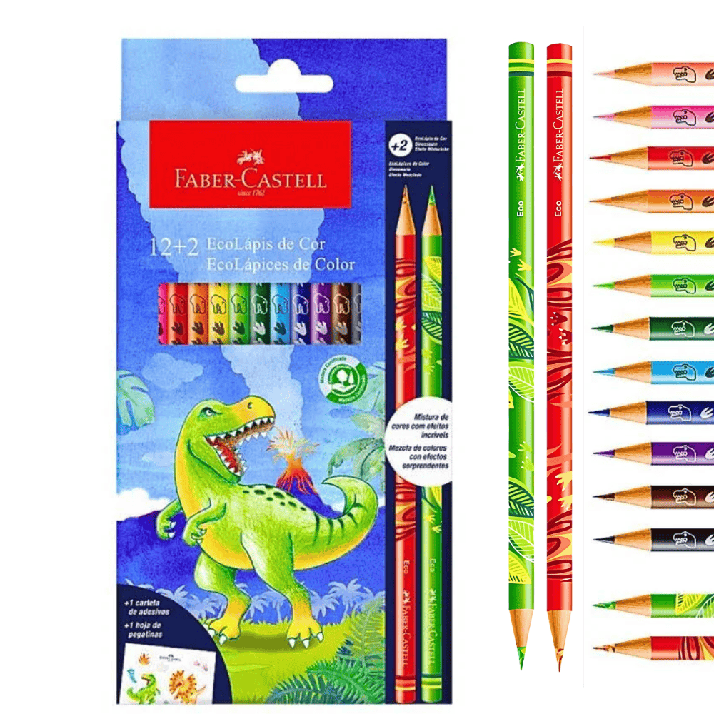 Ecolápis De Cor 12+2 Coleção Dinossauro Faber Castell