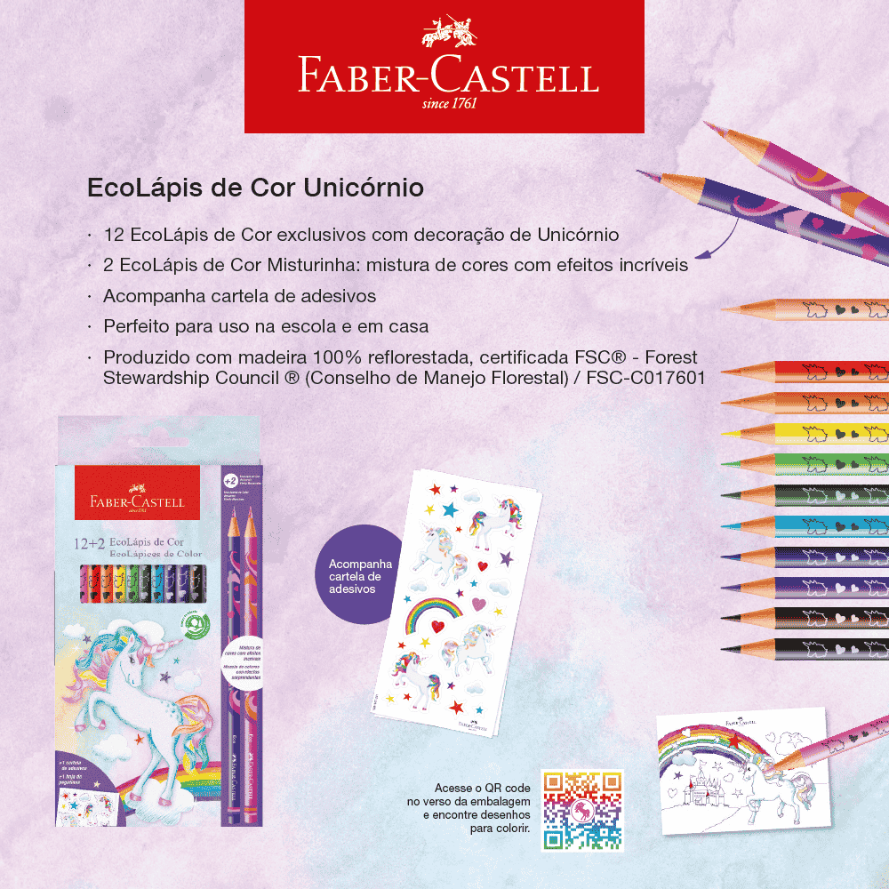 Ecolápis De Cor 12+2 Coleção Unicórnio Faber-Castell