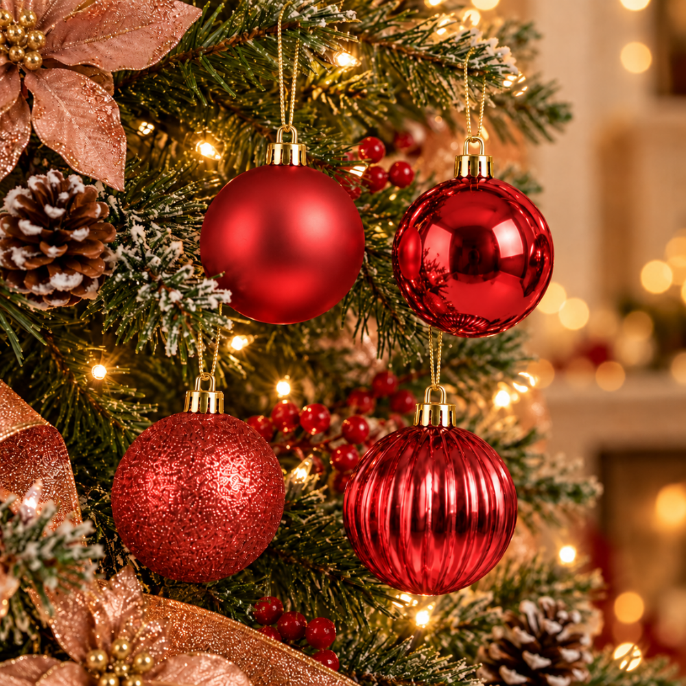 Bola Decorativa para Árvore de Natal Vermelha 4 cm 9 Peças Multiart