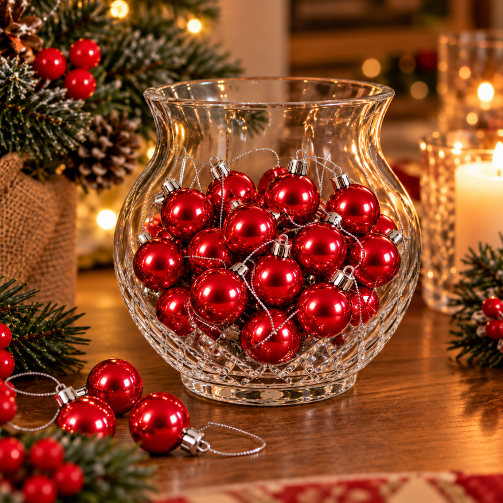 Bola Decorativa para Árvore de Natal Vermelha 4 cm 9 Peças Multiart