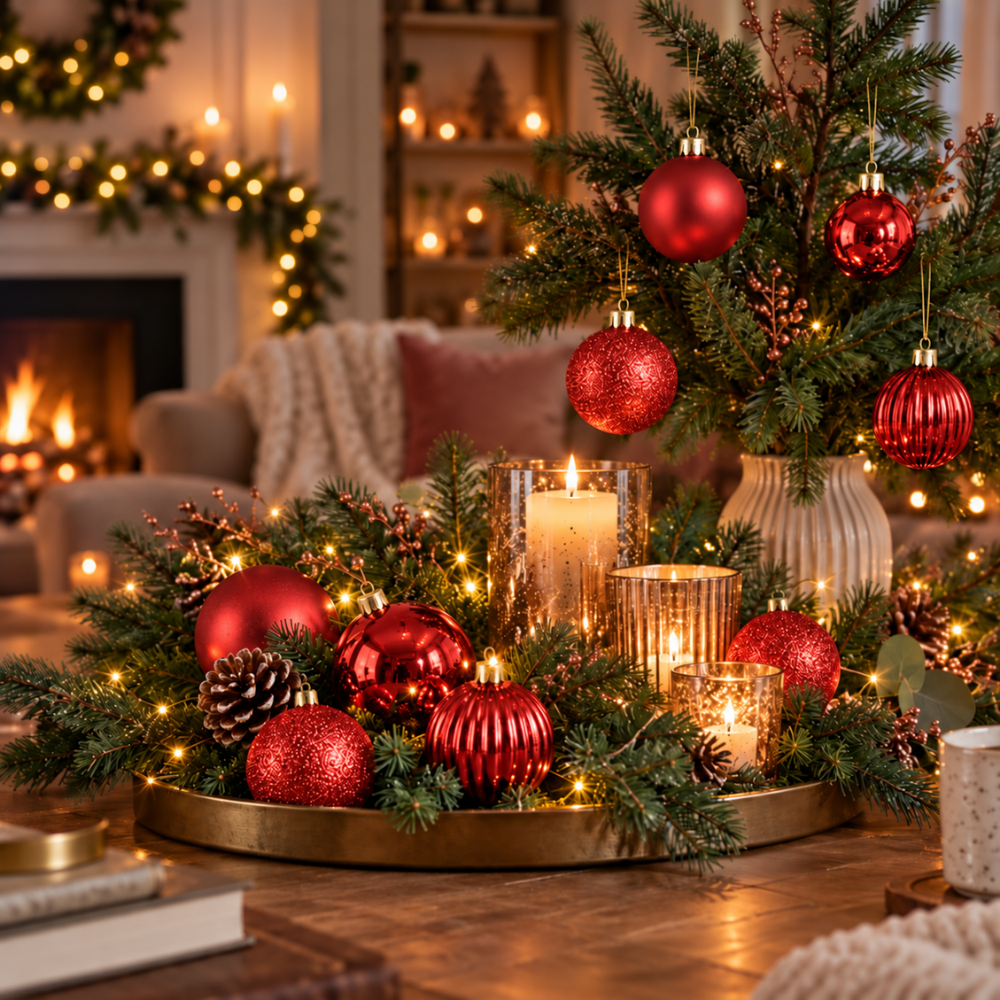 Bola Decorativa para Árvore de Natal Vermelha 5 cm 9 Peças Multiart
