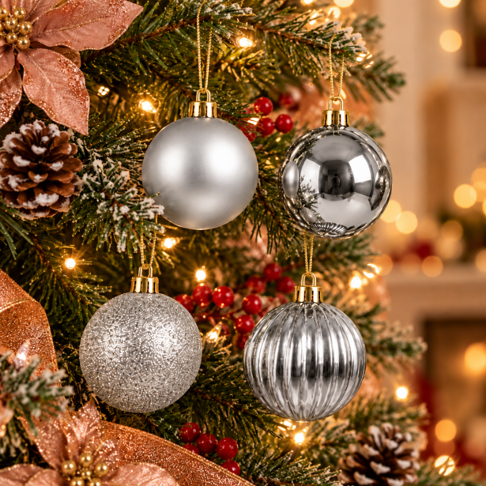 Bola Decorativa para Árvore de Natal Prata 4 cm 9 Peças Multiart