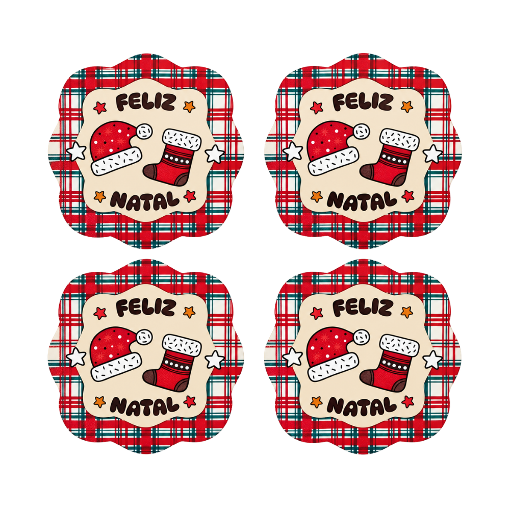 Porta Copo Decorativo de Natal 10x10cm 4 Peças Multiart