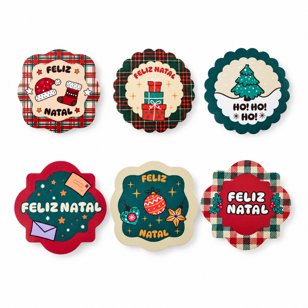 Porta Copo Decorativo de Natal 10x10cm 4 Peças Multiart
