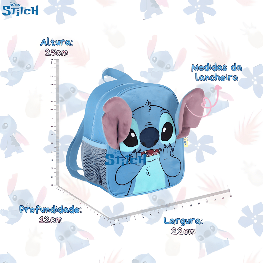 Kit Mochila/Lancheira/Estojo Stitch Azul