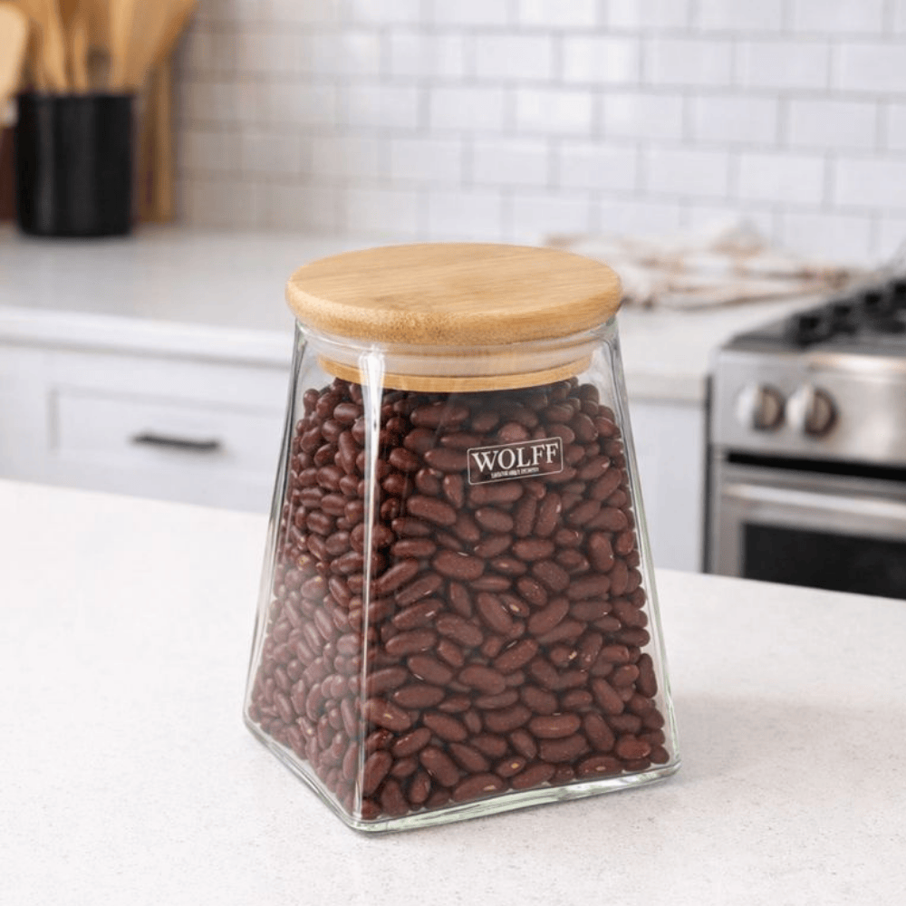 Pote De Vidro C/Tampa De Bambu 750Ml