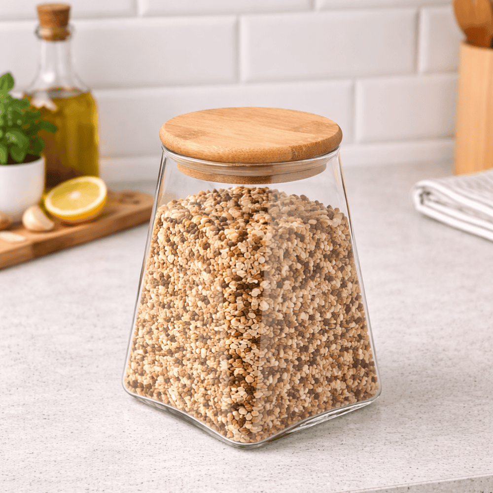 Pote De Vidro Com Tampa De Bambu 880Ml Coliseu
